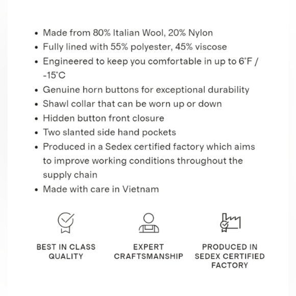 Quince Italian Wool Cocoon Coat. Black. XS. Perfect Condition. - Picture 16 of 17